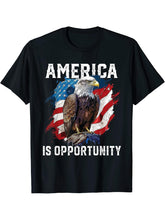 America Is Opportunity American Bald Eagle July 4 Patriotic T-Shirt 180G 100% Cotton Printed Round Neck Short-Sleeve T-Shirt, Gifts for Men Dad Husband Grandpa, S-XXXL, Black