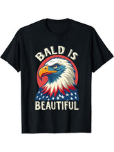 Bald Is Beautiful 4th of July Independence Day Bald Eagle T-Shirt 180G 100% Cotton Printed Round Neck Short-Sleeve T-Shirt, Gifts for Men Dad Husband Grandpa, S-XXXL, Black