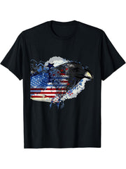 Cool Memorial Day Tshirt Veteran Bald Eagle Flag Tee 180G 100% Cotton Printed Round Neck Short-Sleeve T-Shirt, Gifts for Men Dad Husband Grandpa, S-XXXL, Black