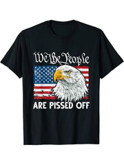 American Flag Bald Eagle We People Are Pissed Off T-Shirt 180G 100% Cotton Printed Round Neck Short-Sleeve T-Shirt, Gifts for Men Dad Husband Grandpa, S-XXXL, Black
