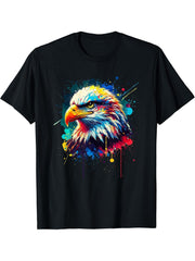 Colorful Splash Art Bald Eagle Bald Eagles T-Shirt 180G 100% Cotton Printed Round Neck Short-Sleeve T-Shirt, Gifts for Men Dad Husband Grandpa, S-XXXL, Black
