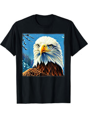 Bald Eagle American National Symbol Animal Patriotic Freedom T-Shirt 180G 100% Cotton Printed Round Neck Short-Sleeve T-Shirt, Gifts for Men Dad Husband Grandpa, S-XXXL, Black