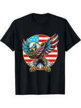 Dabbing Bald Eagle 4th Of July Patriotic American Flag T-Shirt 180G 100% Cotton Printed Round Neck Short-Sleeve T-Shirt, Gifts for Men Dad Husband Grandpa, S-XXXL, Black