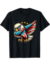 Dabbing Bald Eagle 4th Of July Patriotic American Flag T-Shirt 180G 100% Cotton Printed Round Neck Short-Sleeve T-Shirt, Gifts for Men Dad Husband Grandpa, S-XXXL, Black