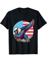 Dabbing Bald Eagle 4th Of July Patriotic American Flag T-Shirt 180G 100% Cotton Printed Round Neck Short-Sleeve T-Shirt, Gifts for Men Dad Husband Grandpa, S-XXXL, Black