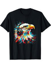 Cool Bald Eagle Art for Music Lovers Christmas Birthday T-Shirt 180G 100% Cotton Printed Round Neck Short-Sleeve T-Shirt, Gifts for Men Dad Husband Grandpa, S-XXXL, Black