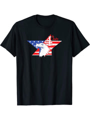 4th of July USA Bald Eagle Independence Day T-Shirt 180G 100% Cotton Printed Round Neck Short-Sleeve T-Shirt, Gifts for Men Dad Husband Grandpa, S-XXXL, Black