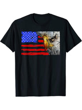 Bald Eagle 4th of July US American Flag Country Patriotic T-Shirt 180G 100% Cotton Printed Round Neck Short-Sleeve T-Shirt, Gifts for Men Dad Husband Grandpa, S-XXXL, Black