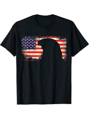 Bald Eagle American Flag Patriotic USA Flag T-Shirt 180G 100% Cotton Printed Round Neck Short-Sleeve T-Shirt, Gifts for Men Dad Husband Grandpa, S-XXXL, Black