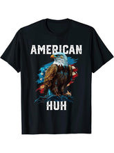 American Huh USA Flag Patriotic American Bald Eagle T-Shirt 180G 100% Cotton Printed Round Neck Short-Sleeve T-Shirt, Gifts for Men Dad Husband Grandpa, S-XXXL, Black