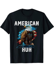 American Huh USA Flag Patriotic American Bald Eagle T-Shirt 180G 100% Cotton Printed Round Neck Short-Sleeve T-Shirt, Gifts for Men Dad Husband Grandpa, S-XXXL, Black