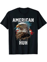 American Huh USA Flag Patriotic American Bald Eagle T-Shirt 180G 100% Cotton Printed Round Neck Short-Sleeve T-Shirt, Gifts for Men Dad Husband Grandpa, S-XXXL, Black