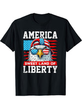 America Sweet Land of Liberty US Flag Cool Bald Eagle USA T-Shirt 180G 100% Cotton Printed Round Neck Short-Sleeve T-Shirt, Gifts for Men Dad Husband Grandpa, S-XXXL, Black