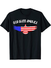 God Bless America Bald Eagle American Flag T-Shirt 180G 100% Cotton Printed Round Neck Short-Sleeve T-Shirt, Gifts for Men Dad Husband Grandpa, S-XXXL, Black
