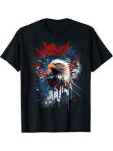 American Flag Bald Eagle Patriotic 4th of July Fourth USA T-Shirt 180G 100% Cotton Printed Round Neck Short-Sleeve T-Shirt, Gifts for Men Dad Husband Grandpa, S-XXXL, Black