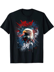 American Flag Bald Eagle Patriotic 4th of July Fourth USA T-Shirt 180G 100% Cotton Printed Round Neck Short-Sleeve T-Shirt, Gifts for Men Dad Husband Grandpa, S-XXXL, Black