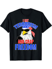 4th of July Freedom shirt - American bald eagle t shirt 180G 100% Cotton Printed Round Neck Short-Sleeve T-Shirt, Gifts for Men Dad Husband Grandpa, S-XXXL, Black