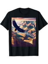 Bald Eagle Over Grand Canyon T-Shirt 180G 100% Cotton Printed Round Neck Short-Sleeve T-Shirt, Gifts for Men Dad Husband Grandpa, S-XXXL, Black