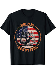 Bald Is Beautiful Patriotic Funny America Bald Eagle T-Shirt 180G 100% Cotton Printed Round Neck Short-Sleeve T-Shirt, Gifts for Men Dad Husband Grandpa, S-XXXL, Black
