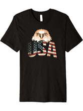 American Flag Patriotic Bald Eagle USA Premium T-Shirt 180G 100% Cotton Printed Round Neck Short-Sleeve T-Shirt, Gifts for Men Dad Husband Grandpa, S-XXXL, Black