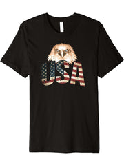 American Flag Patriotic Bald Eagle USA Premium T-Shirt 180G 100% Cotton Printed Round Neck Short-Sleeve T-Shirt, Gifts for Men Dad Husband Grandpa, S-XXXL, Black