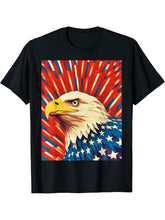 Independence Day Fourth of July Op Art Bald Eagle July 4th T-Shirt 180G 100% Cotton Printed Round Neck Short-Sleeve T-Shirt, Gifts for Men Dad Husband Grandpa, S-XXXL, Black