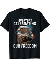 Everyday Celebrating Our Freedom American Bald Eagle T-Shirt 180G 100% Cotton Printed Round Neck Short-Sleeve T-Shirt, Gifts for Men Dad Husband Grandpa, S-XXXL, Black