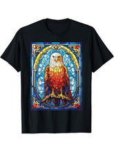 Bald Eagle Geometric Stained Glass Zoology Wildlife T-Shirt 180G 100% Cotton Printed Round Neck Short-Sleeve T-Shirt, Gifts for Men Dad Husband Grandpa, S-XXXL, Black