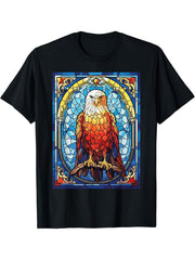 Bald Eagle Geometric Stained Glass Zoology Wildlife T-Shirt 180G 100% Cotton Printed Round Neck Short-Sleeve T-Shirt, Gifts for Men Dad Husband Grandpa, S-XXXL, Black