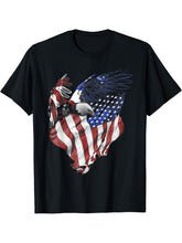 American Flag and Bald Eagle Patriotic T-Shirt 180G 100% Cotton Printed Round Neck Short-Sleeve T-Shirt, Gifts for Men Dad Husband Grandpa, S-XXXL, Black