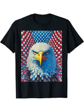 Independence Day Fourth of July Op Art Bald Eagle July 4th T-Shirt 180G 100% Cotton Printed Round Neck Short-Sleeve T-Shirt, Gifts for Men Dad Husband Grandpa, S-XXXL, Black
