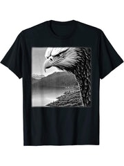 Bald Eagle American National Symbol Animal Patriotic Freedom T-Shirt 180G 100% Cotton Printed Round Neck Short-Sleeve T-Shirt, Gifts for Men Dad Husband Grandpa, S-XXXL, Black