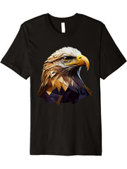 Bald Eagles Cool Polygon Design with a Bald Eagle Premium T-Shirt 180G 100% Cotton Printed Round Neck Short-Sleeve T-Shirt, Gifts for Men Dad Husband Grandpa, S-XXXL, Black