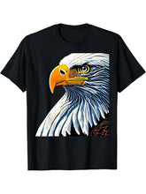 Bald Eagle imprint american bird animal head art motif T-Shirt 180G 100% Cotton Printed Round Neck Short-Sleeve T-Shirt, Gifts for Men Dad Husband Grandpa, S-XXXL, Black