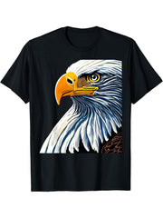 Bald Eagle imprint american bird animal head art motif T-Shirt 180G 100% Cotton Printed Round Neck Short-Sleeve T-Shirt, Gifts for Men Dad Husband Grandpa, S-XXXL, Black