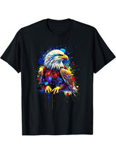 Colorful Splash Art Bald Eagle Bald Eagles T-Shirt 180G 100% Cotton Printed Round Neck Short-Sleeve T-Shirt, Gifts for Men Dad Husband Grandpa, S-XXXL, Black