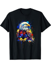 Colorful Splash Art Bald Eagle Bald Eagles T-Shirt 180G 100% Cotton Printed Round Neck Short-Sleeve T-Shirt, Gifts for Men Dad Husband Grandpa, S-XXXL, Black