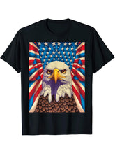 Independence Day Fourth of July Op Art Bald Eagle July 4th T-Shirt 180G 100% Cotton Printed Round Neck Short-Sleeve T-Shirt, Gifts for Men Dad Husband Grandpa, S-XXXL, Black