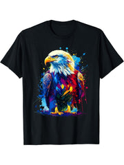 Colorful Splash Art Bald Eagle Bald Eagles T-Shirt 180G 100% Cotton Printed Round Neck Short-Sleeve T-Shirt, Gifts for Men Dad Husband Grandpa, S-XXXL, Black