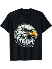 Cute American Bald Eagle Head Patriotic Design T-Shirt 180G 100% Cotton Printed Round Neck Short-Sleeve T-Shirt, Gifts for Men Dad Husband Grandpa, S-XXXL, Black
