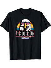 Albuquerque USA New Mexico America Flag Men Women Bald Eagle T-Shirt 180G 100% Cotton Printed Round Neck Short-Sleeve T-Shirt, Gifts for Men Dad Husband Grandpa, S-XXXL, Black