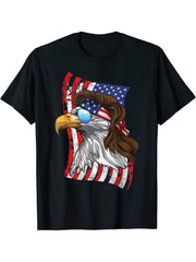 American Bald Eagle Mullet 4th Of July Funny USA Patriotic T-Shirt 180G 100% Cotton Printed Round Neck Short-Sleeve T-Shirt, Gifts for Men Dad Husband Grandpa, S-XXXL, Black