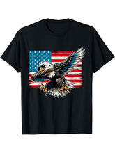 Dabbing American Bald Eagle 4th Of July Vintage USA Flag T-Shirt 180G 100% Cotton Printed Round Neck Short-Sleeve T-Shirt, Gifts for Men Dad Husband Grandpa, S-XXXL, Black
