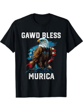 Gawd Bless Murica American Bald Eagle Funny America T-Shirt 180G 100% Cotton Printed Round Neck Short-Sleeve T-Shirt, Gifts for Men Dad Husband Grandpa, S-XXXL, Black