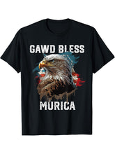 Gawd Bless Murica American Bald Eagle Funny America T-Shirt 180G 100% Cotton Printed Round Neck Short-Sleeve T-Shirt, Gifts for Men Dad Husband Grandpa, S-XXXL, Black
