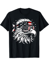 Bald Eagle Patriotic American Sunglasses Flag 4th Of July T-Shirt 180G 100% Cotton Printed Round Neck Short-Sleeve T-Shirt, Gifts for Men Dad Husband Grandpa, S-XXXL, Black