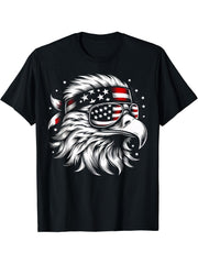 Bald Eagle Patriotic American Sunglasses Flag 4th Of July T-Shirt 180G 100% Cotton Printed Round Neck Short-Sleeve T-Shirt, Gifts for Men Dad Husband Grandpa, S-XXXL, Black