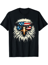 Bald Eagle Patriotic American Sunglasses Flag 4th Of July T-Shirt 180G 100% Cotton Printed Round Neck Short-Sleeve T-Shirt, Gifts for Men Dad Husband Grandpa, S-XXXL, Black