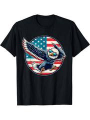 Dabbing American Bald Eagle 4th Of July Vintage USA Flag T-Shirt 180G 100% Cotton Printed Round Neck Short-Sleeve T-Shirt, Gifts for Men Dad Husband Grandpa, S-XXXL, Black
