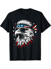 Bald Eagle Patriotic American Sunglasses Flag 4th Of July T-Shirt 180G 100% Cotton Printed Round Neck Short-Sleeve T-Shirt, Gifts for Men Dad Husband Grandpa, S-XXXL, Black